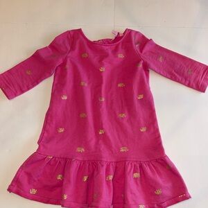 Lilly Pulitzer Girls M 7-8 Pink Dress Gold Foil Elephants 3/4 length sleeve